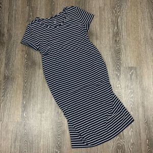 Isabel Maternity Navy Blue White Stripped Ruched Short Sleeve Dress Size XL